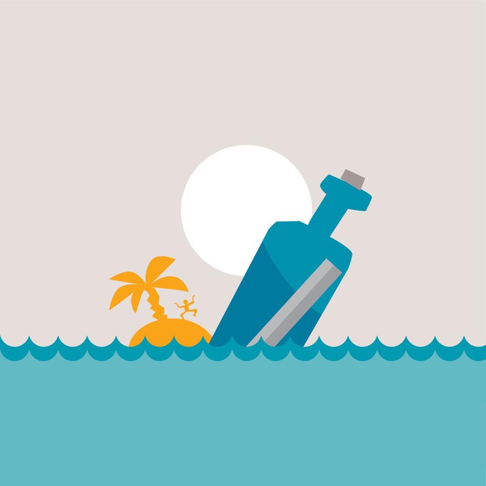 vector illustration of message bottle in the sea