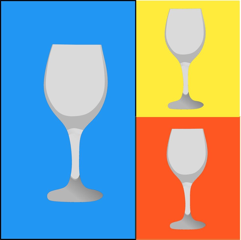 una ilustración de un vaso de vidrio con un fondo azul, amarillo y rojo vector