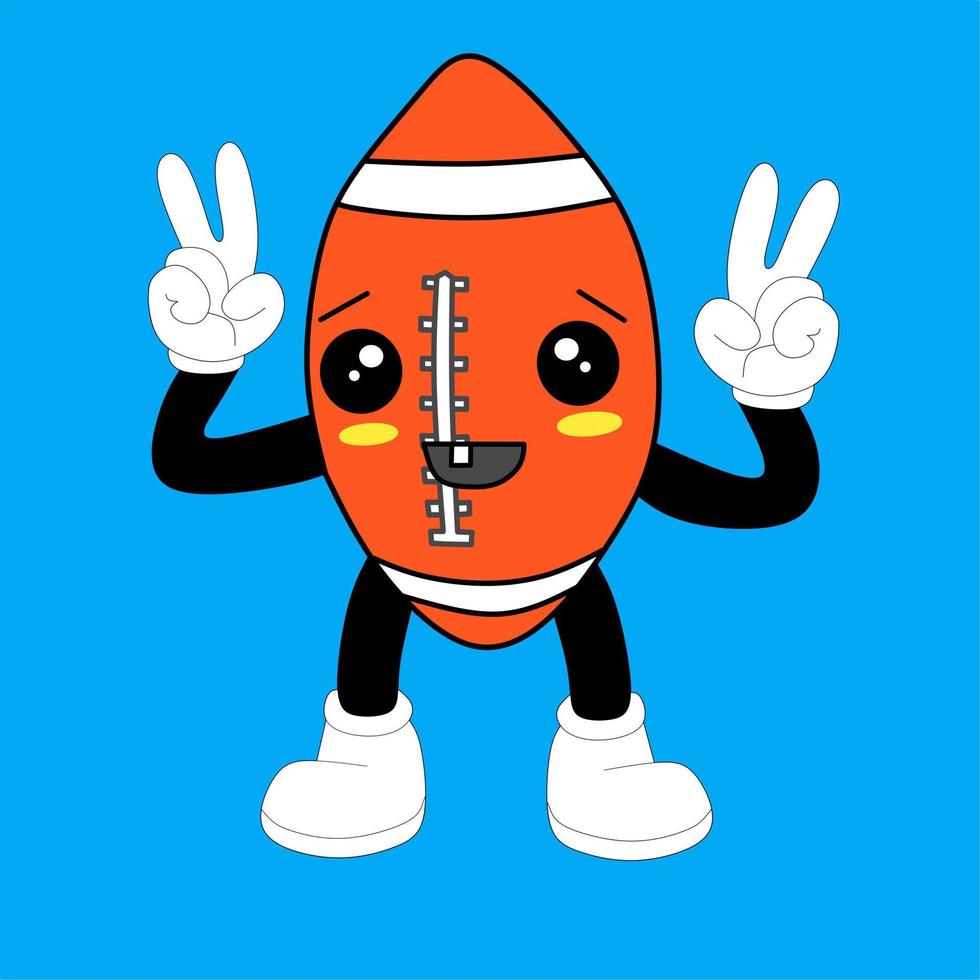 an illustration of a rugby ball drawing with cute characters on a blue background vector