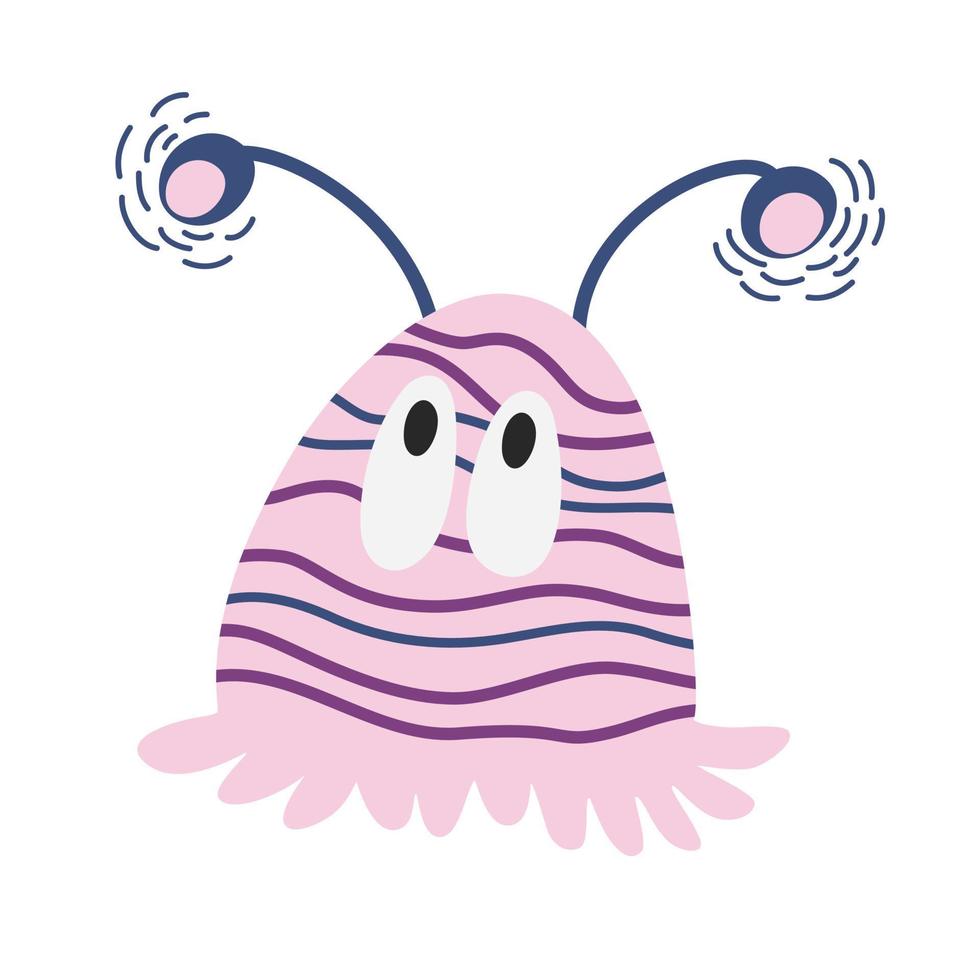 Monster. Cute space monster for kids and toys. Funny bright character in a hand-drawn cartoon doodle style. Ideal for packaging games, puzzles, mazes. Vector cartoon illustrations