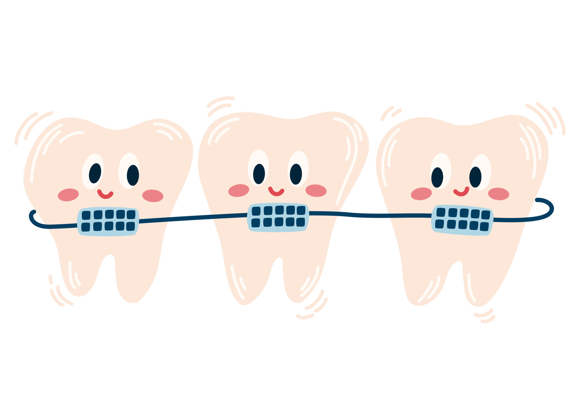 Teeth with braces. cute cartoon teeth with braces. Dental care. Perfect