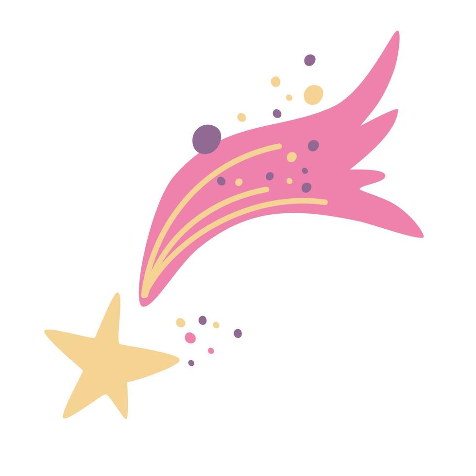 Shooting star. Comet tail or star trail. Meteorite, space. Vector Hand draw illustration isolated on the white background.