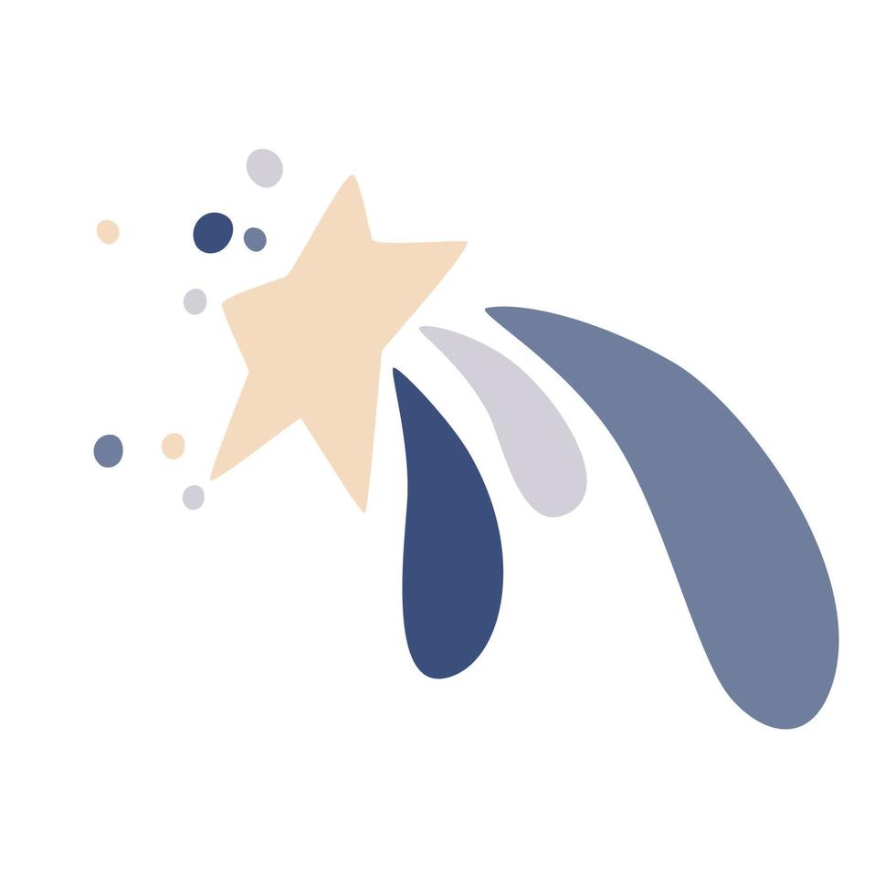 Shooting star. Comet tail or star trail. Meteorite, space. Vector Hand draw illustration isolated on the white background.