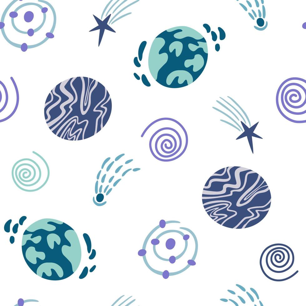 Space seamless pattern. Cosmic. Background with cartoon planets and stars.  Perfect for children's designs, wallpaper, textile and print. Vector Hand  draw illustration 7336034 Vector Art at Vecteezy