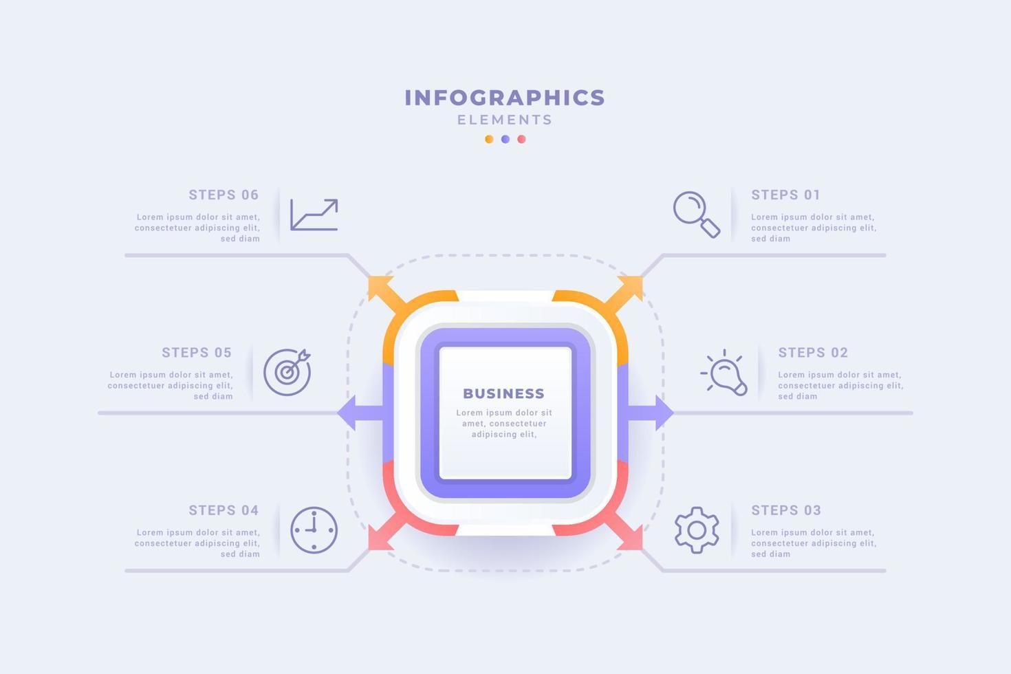 Business infographic template with six steps design vector