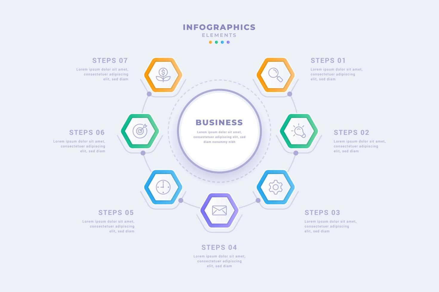 Circular diagram business infographic template with seven steps design vector