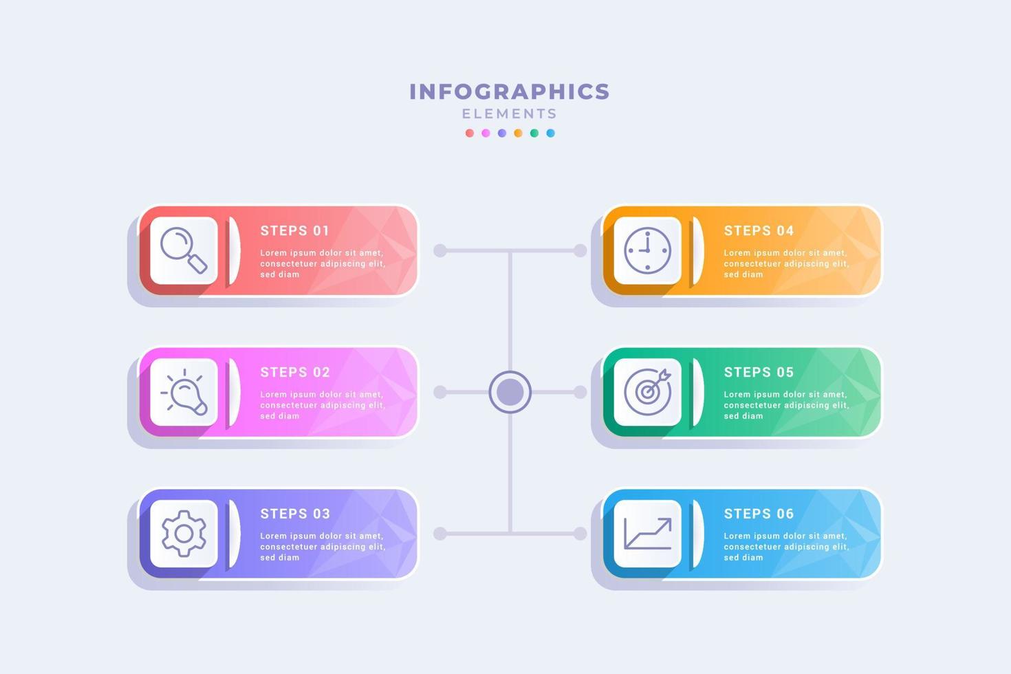 plantilla de infografía colorida con diseño poligonal de concepto de seis pasos vector