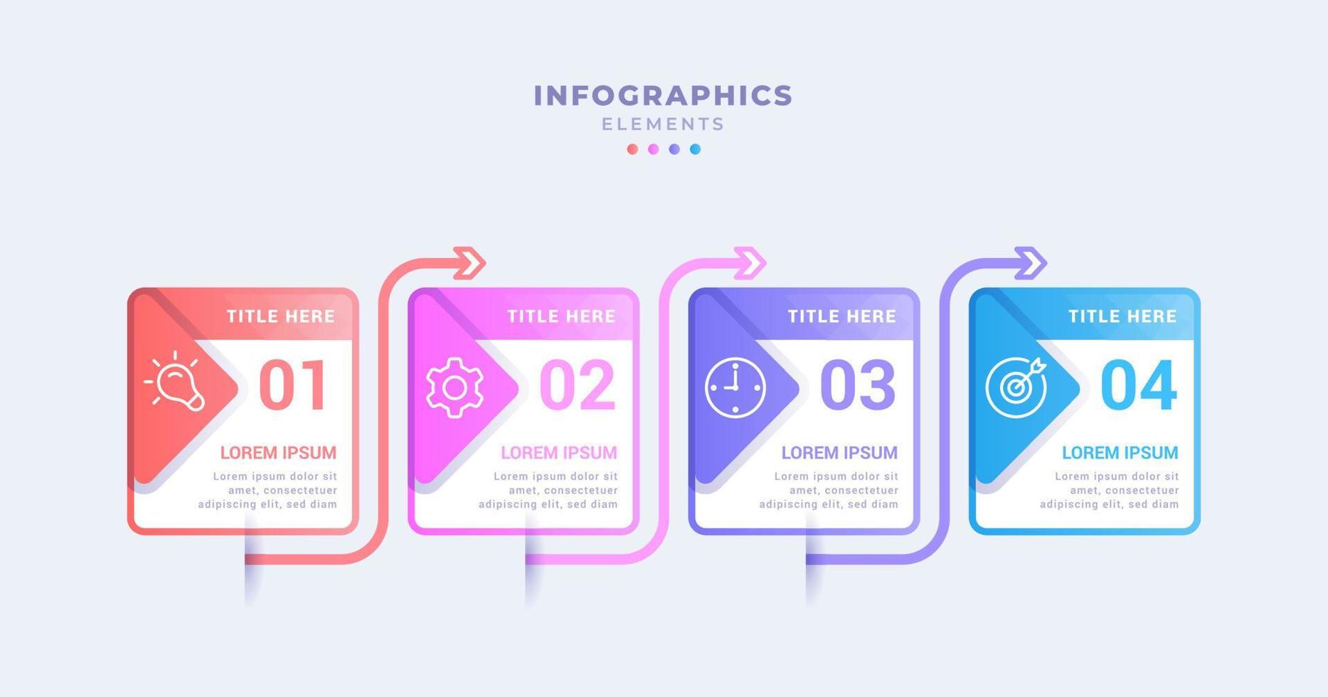 diseño de etiquetas infográficas con cuatro pasos u opciones, diseño creativo y moderno para empresas vector