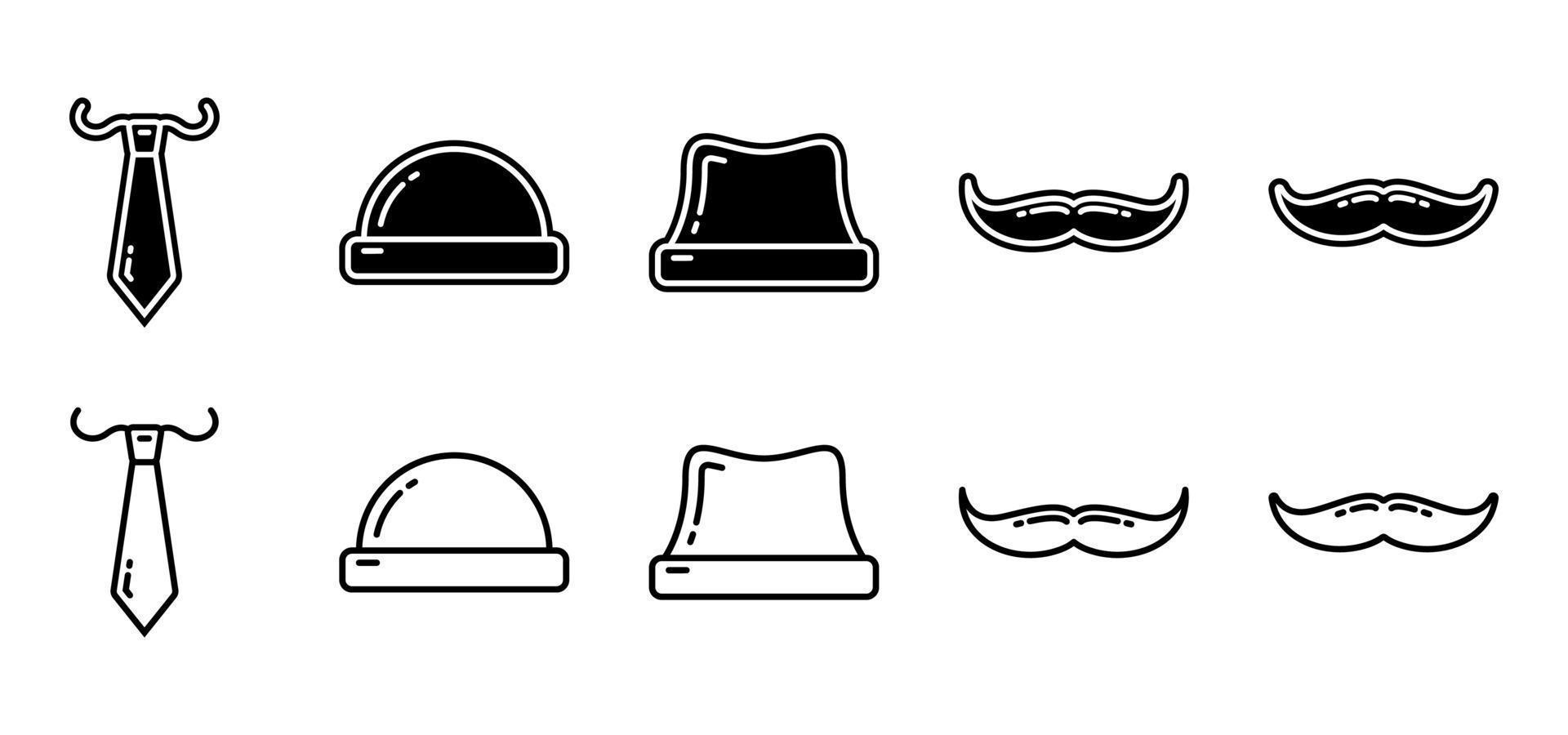 Icon collection with Father's Day theme. Illustration of tie, hat, mustache, beer glass. Simple and clean. Vector editable