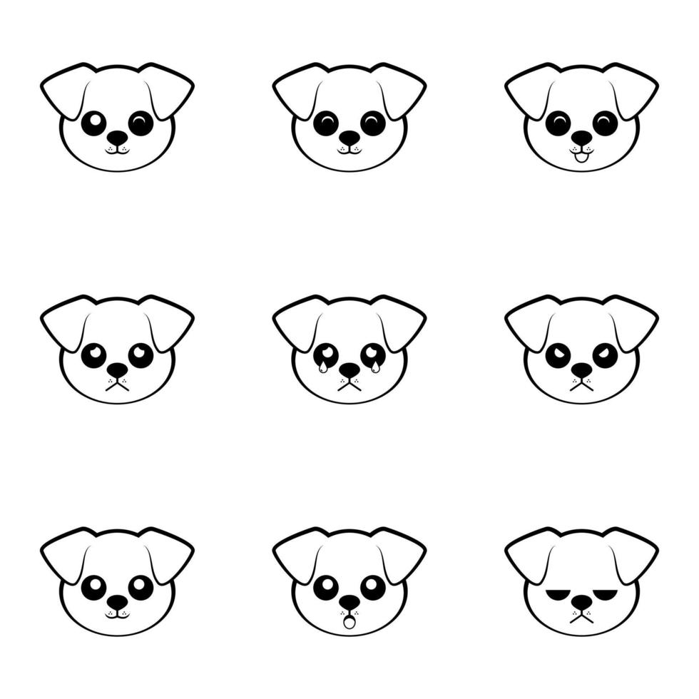 colección de iconos de cara de perro con blanco y negro. ilustración vectorial vector