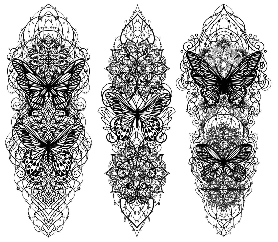 tatuaje arte mariposa bosquejo blanco y negro vector