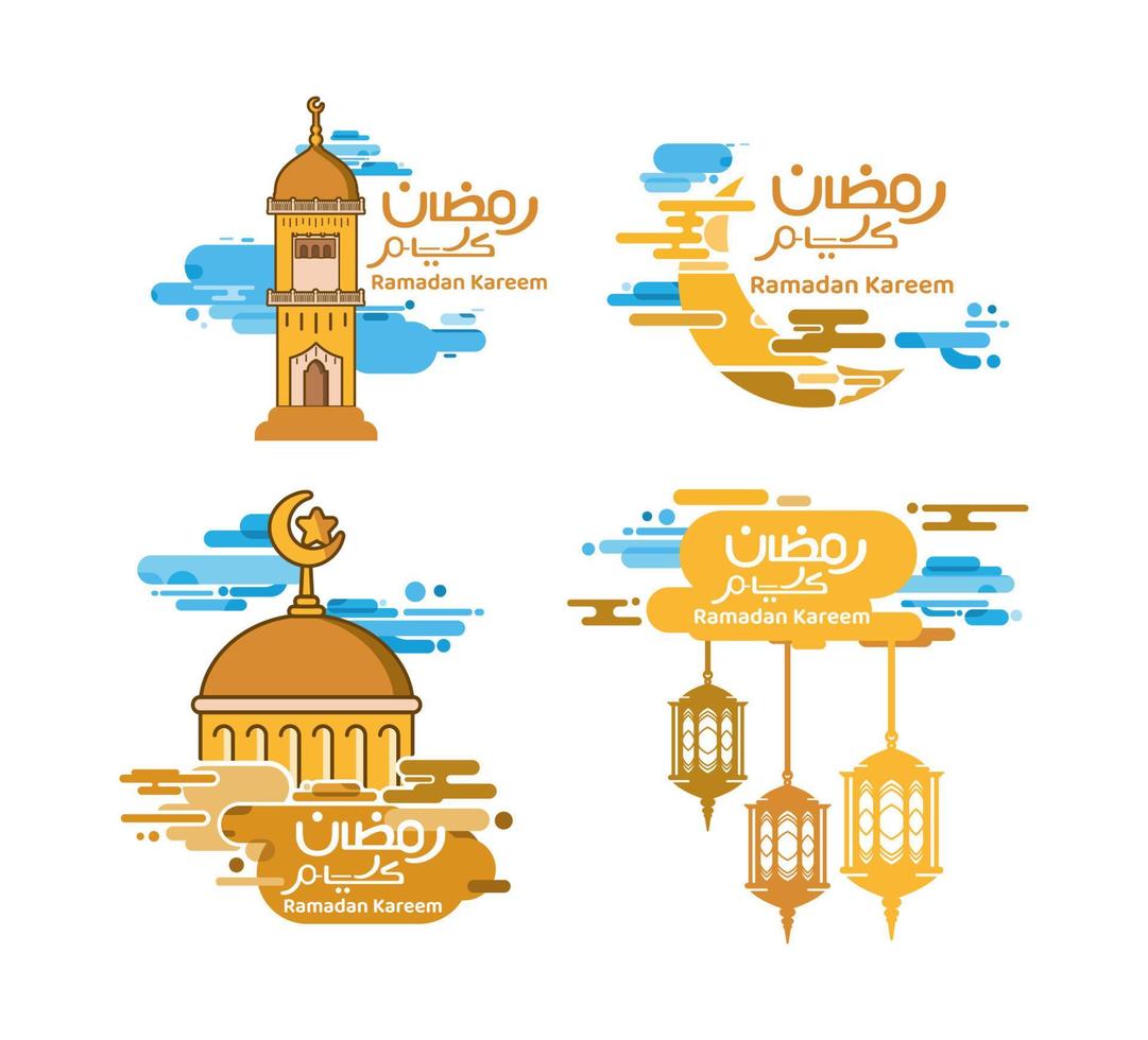 conjunto de pegatinas de saludo de ramadán mubarak vector