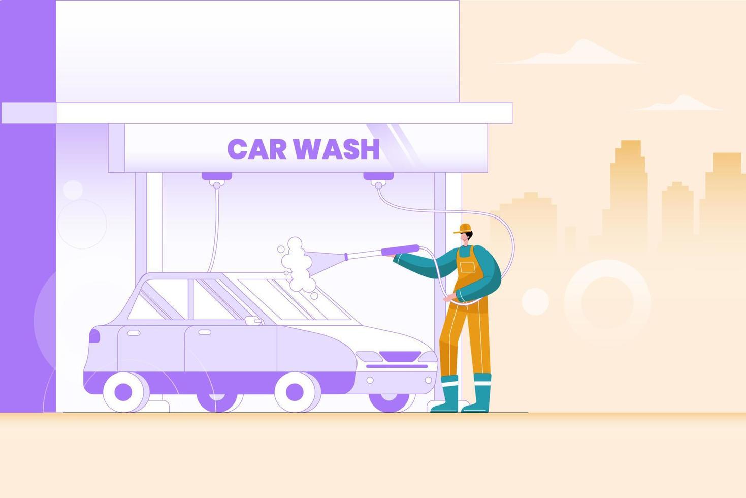 Ilustración de vector plano de lavado de autos