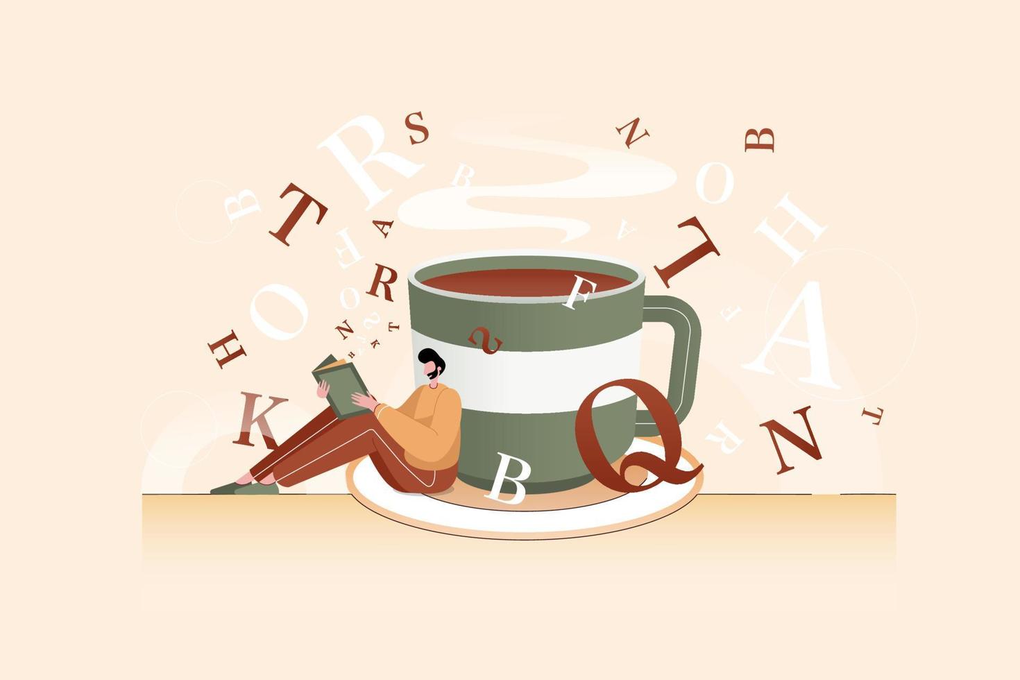 libro de lectura con vaso de café - ilustración vectorial vector