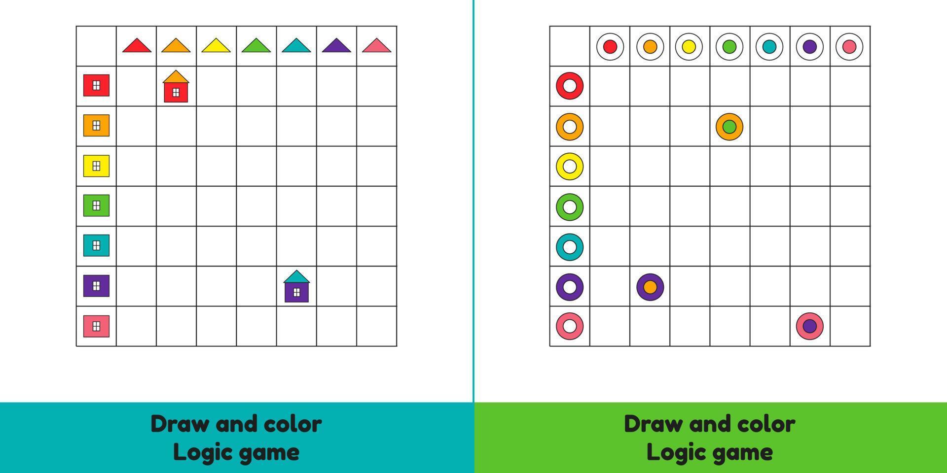 Draw and color. Logic game. Circle. Worksheet for kids kindergarten, preschool and school age. vector