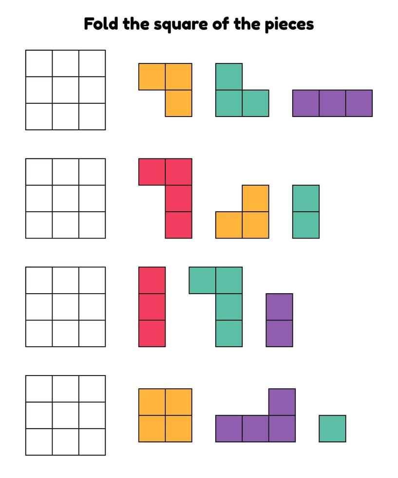 Puzzle game for kindergarten and preschool kids. Worksheet fold the square of the pieces. vector