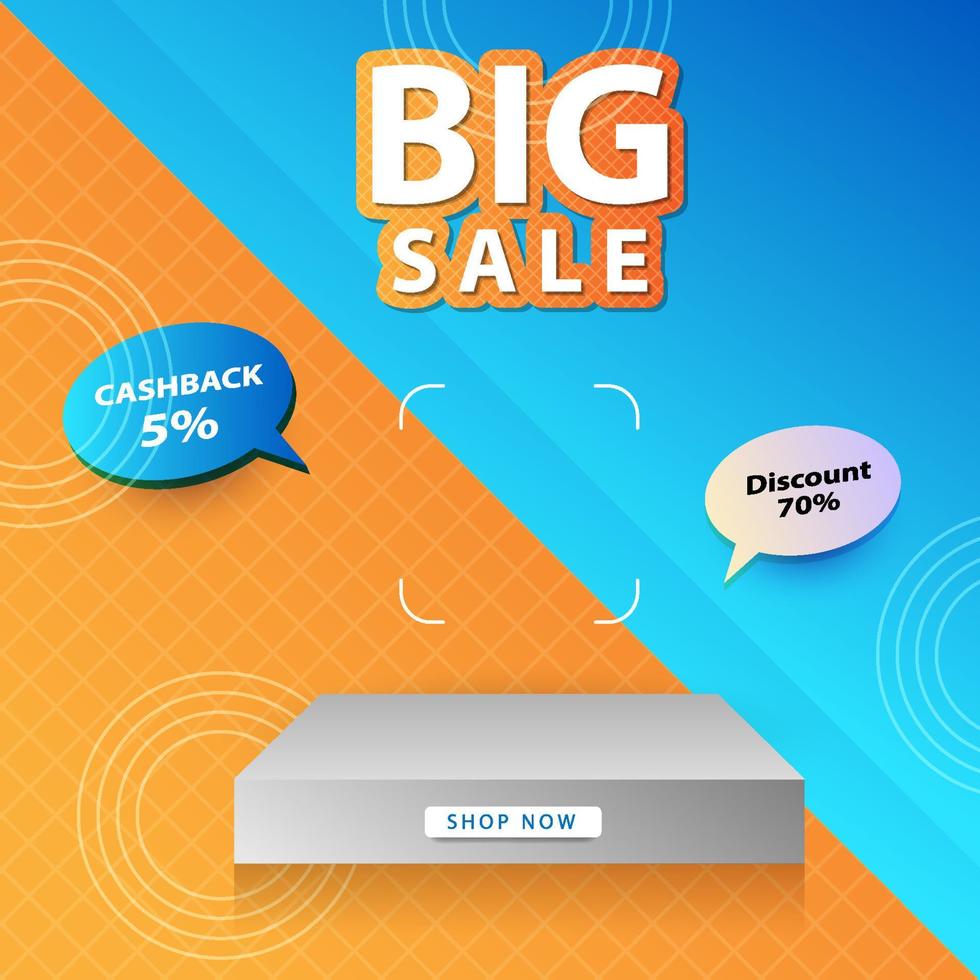 Big sale banner with space for product on gradient background vector