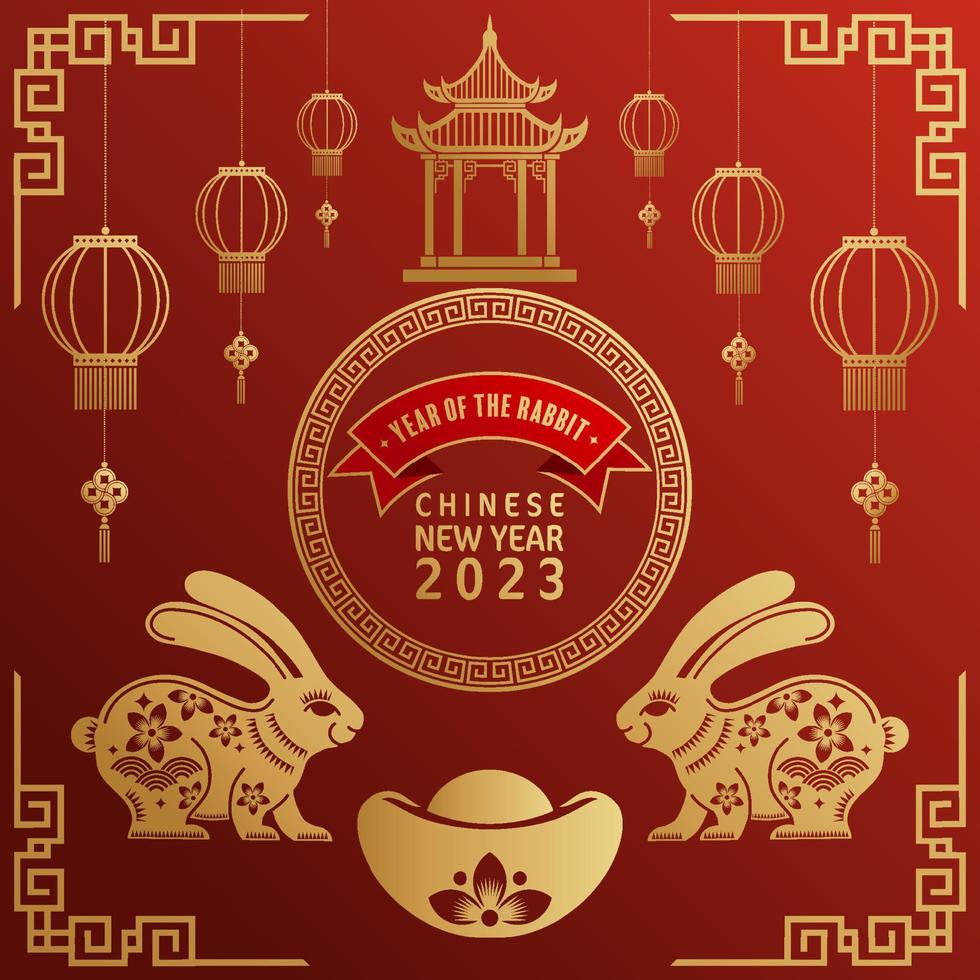 Happy chinese new year 2023 yeare of the rabbit zodiac with on color Background. vector