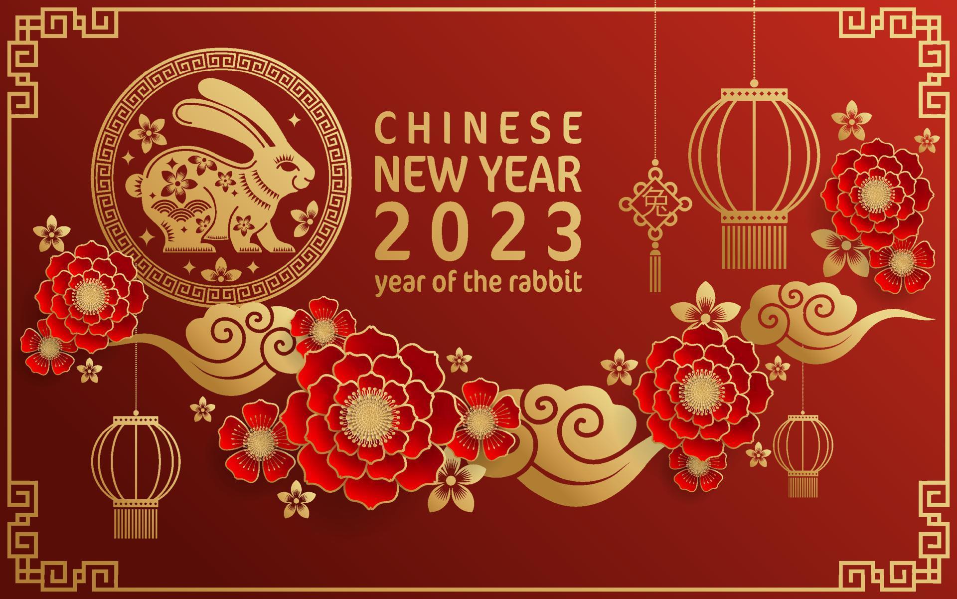 Happy chinese new year 2023 yeare of the rabbit zodiac with on color