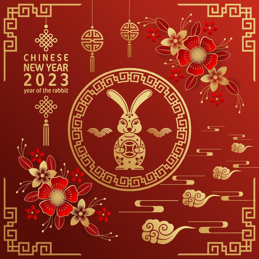 Happy chinese new year 2023 yeare of the rabbit zodiac with on color Background. vector