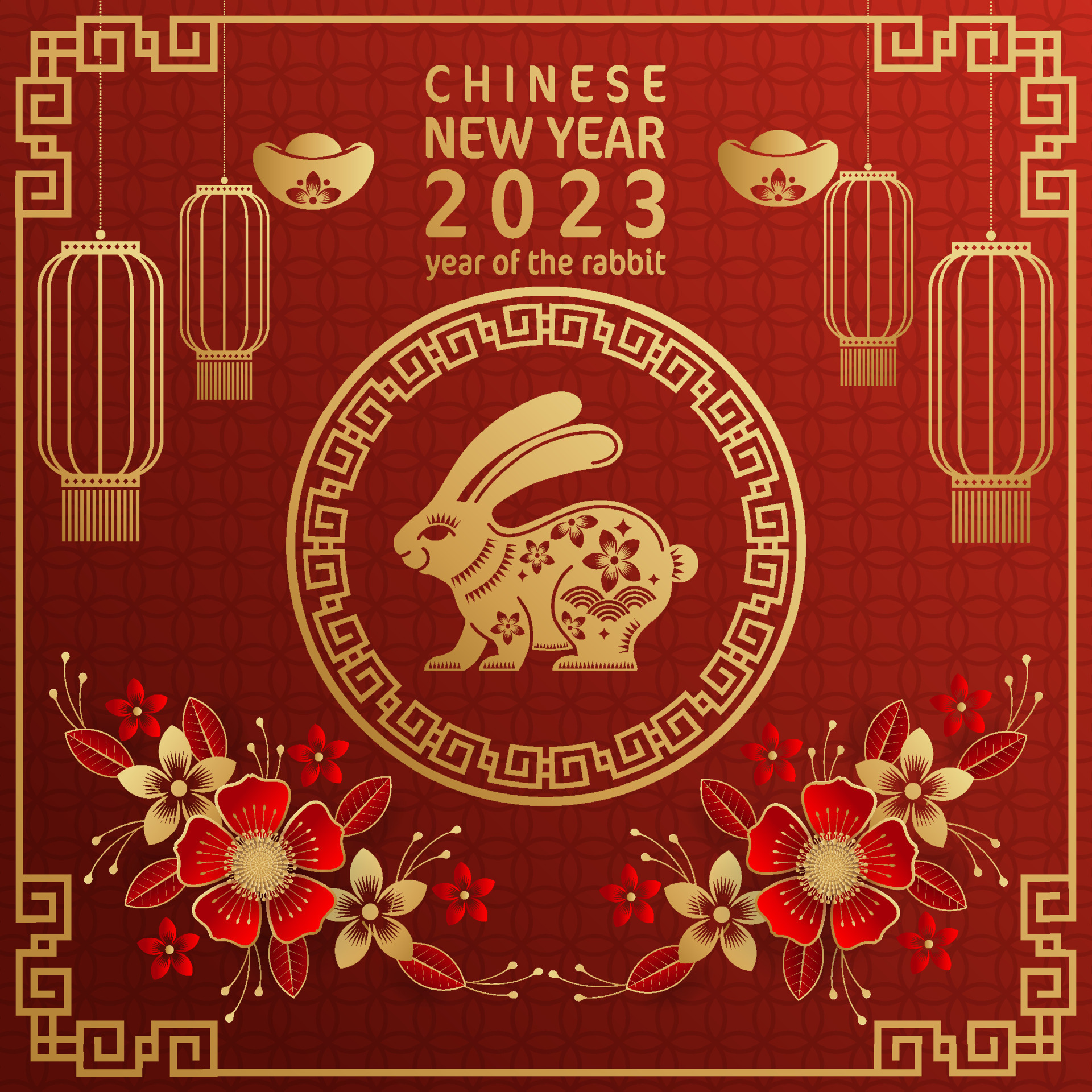 Happy chinese new year 2023 year of the rabbit zodiac with on color  Background. 7958628 Vector Art at Vecteezy