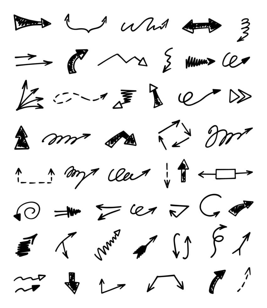 Vector set of hand drawn arrows, elements for presentation