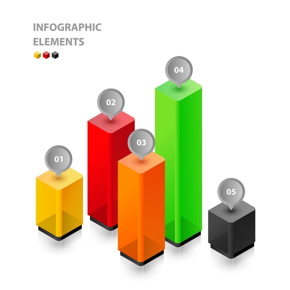 elementos infográficos isométricos vectoriales. Ilustración 3d, visualización gráfica de procesos, etapas. concepto visual de operación comercial, estrategia, dinámica. diagrama creativo de cubos para presentación vector