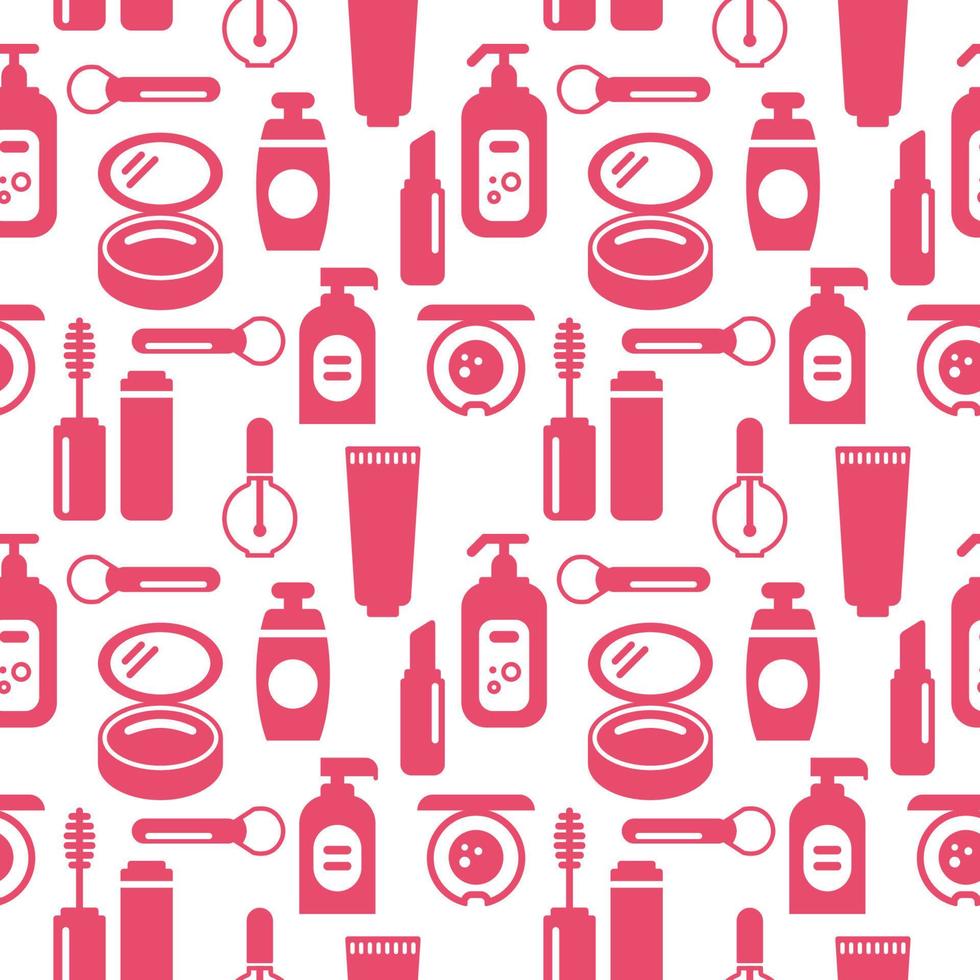 Seamless texture from cosmetics icons, beauty pattern, abstract background, wallpaper vector