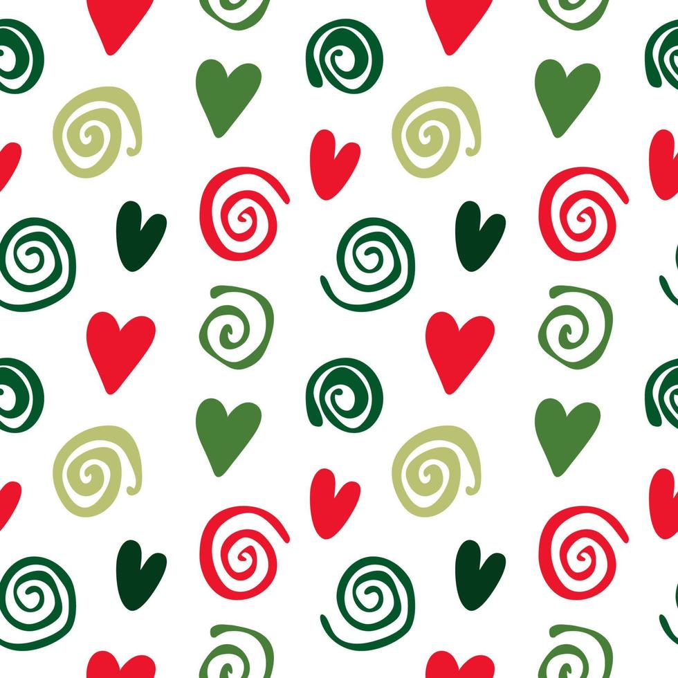Geometric seamless pattern of hearts and spirals, abstract background of simple shapes vector