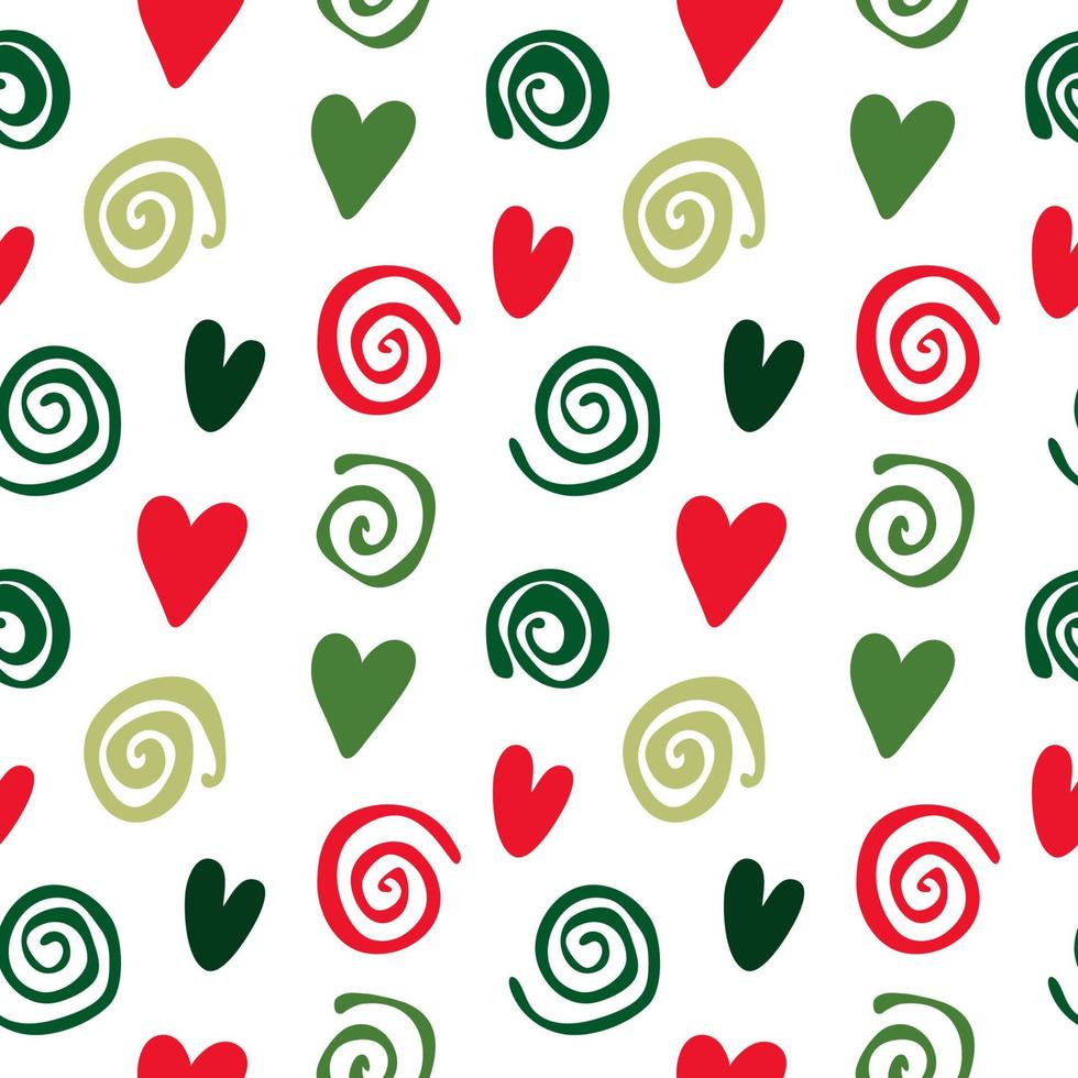 Geometric seamless pattern of hearts and spirals, abstract background of simple shapes vector