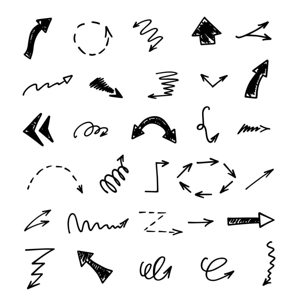 Vector set of hand drawn arrows, elements for presentation