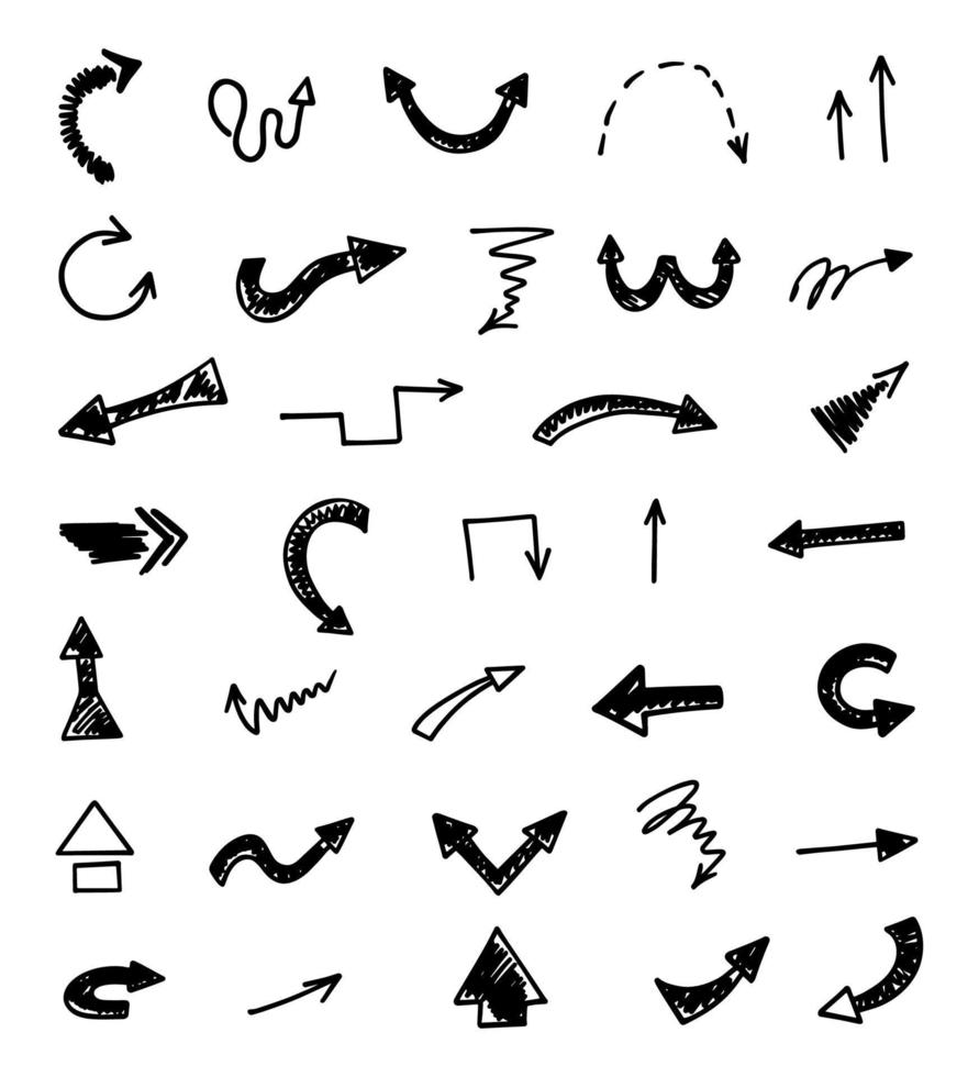 Vector set of hand drawn arrows, elements for presentation