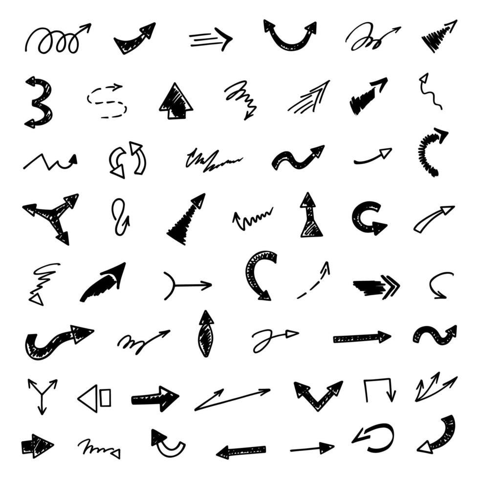 Vector set of hand drawn arrows, elements for presentation