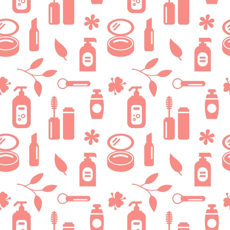 Seamless texture from cosmetics icons, beauty pattern, abstract background, wallpaper vector
