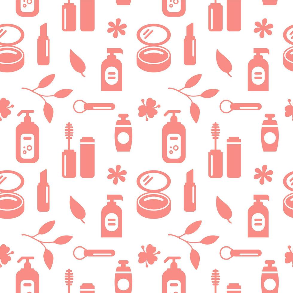 Seamless texture from cosmetics icons, beauty pattern, abstract background, wallpaper vector