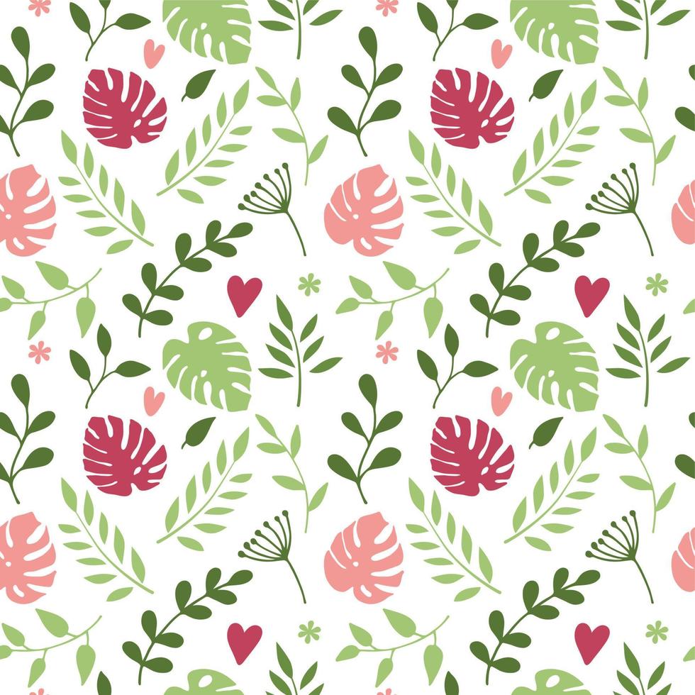 Seamless texture of leaves and flowers. Foliage pattern, natural floral abstract background, wallpaper vector