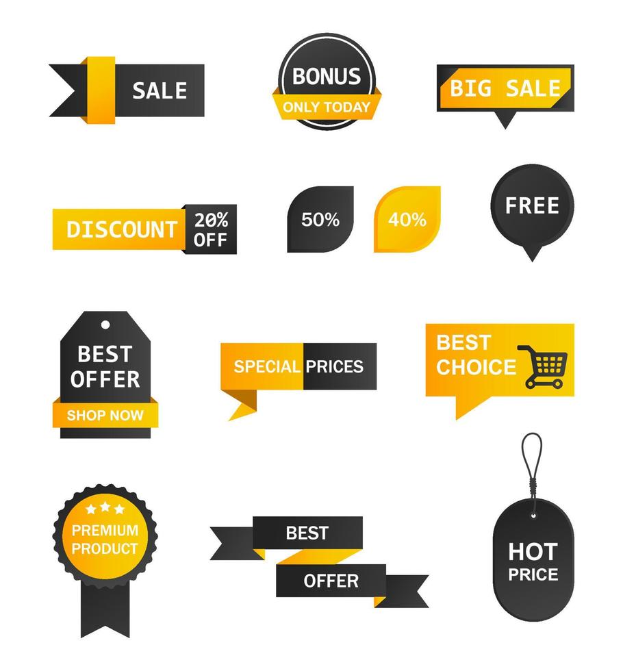 Vector stickers, price tag, banner, label. Coupon sale, offers and promotions vector template. Shop price tag, retail, commerce, business