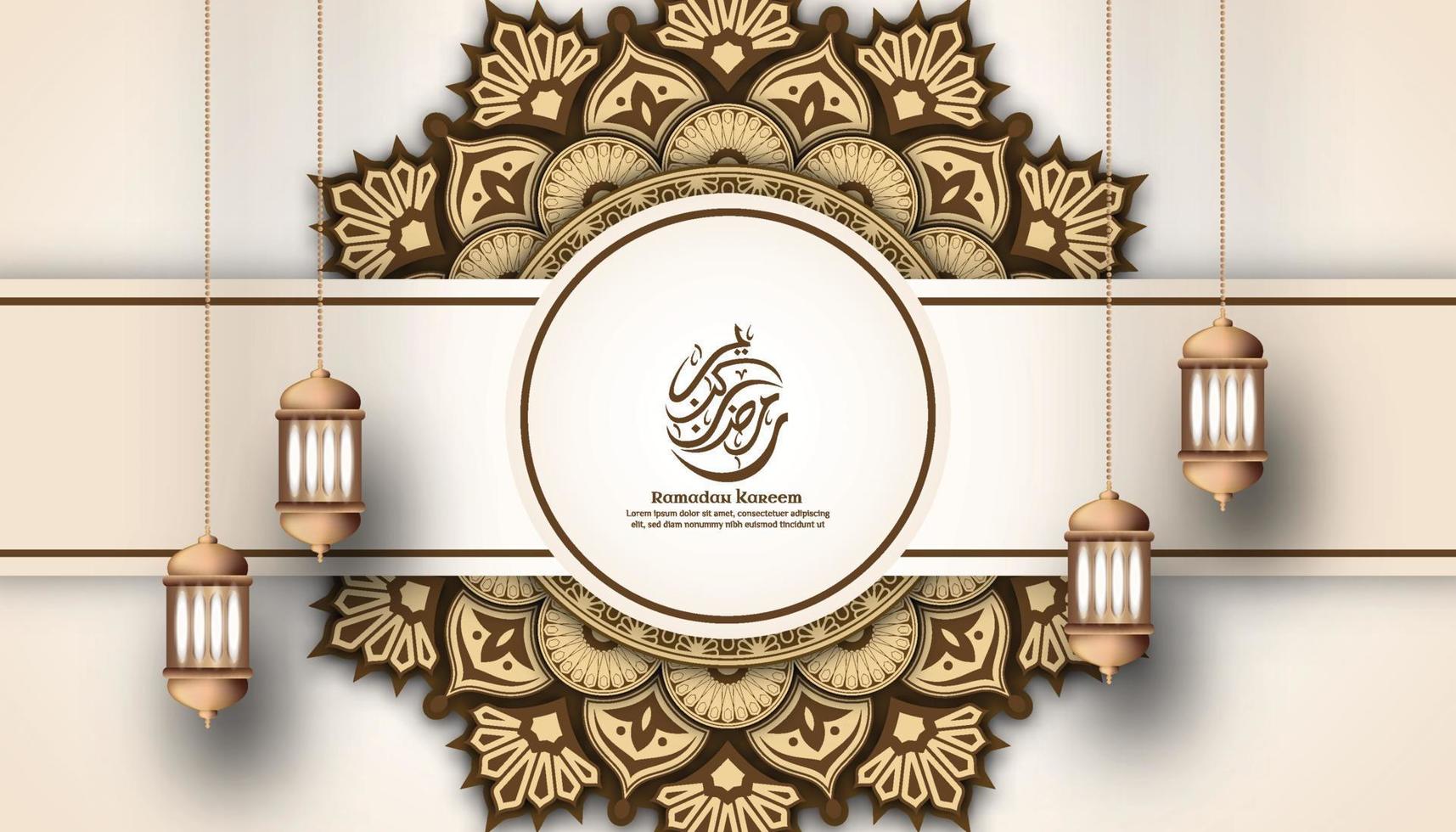 Islamic Arabic Mandala Background Soft Cream Color with Ornament and Frame Premium Vector