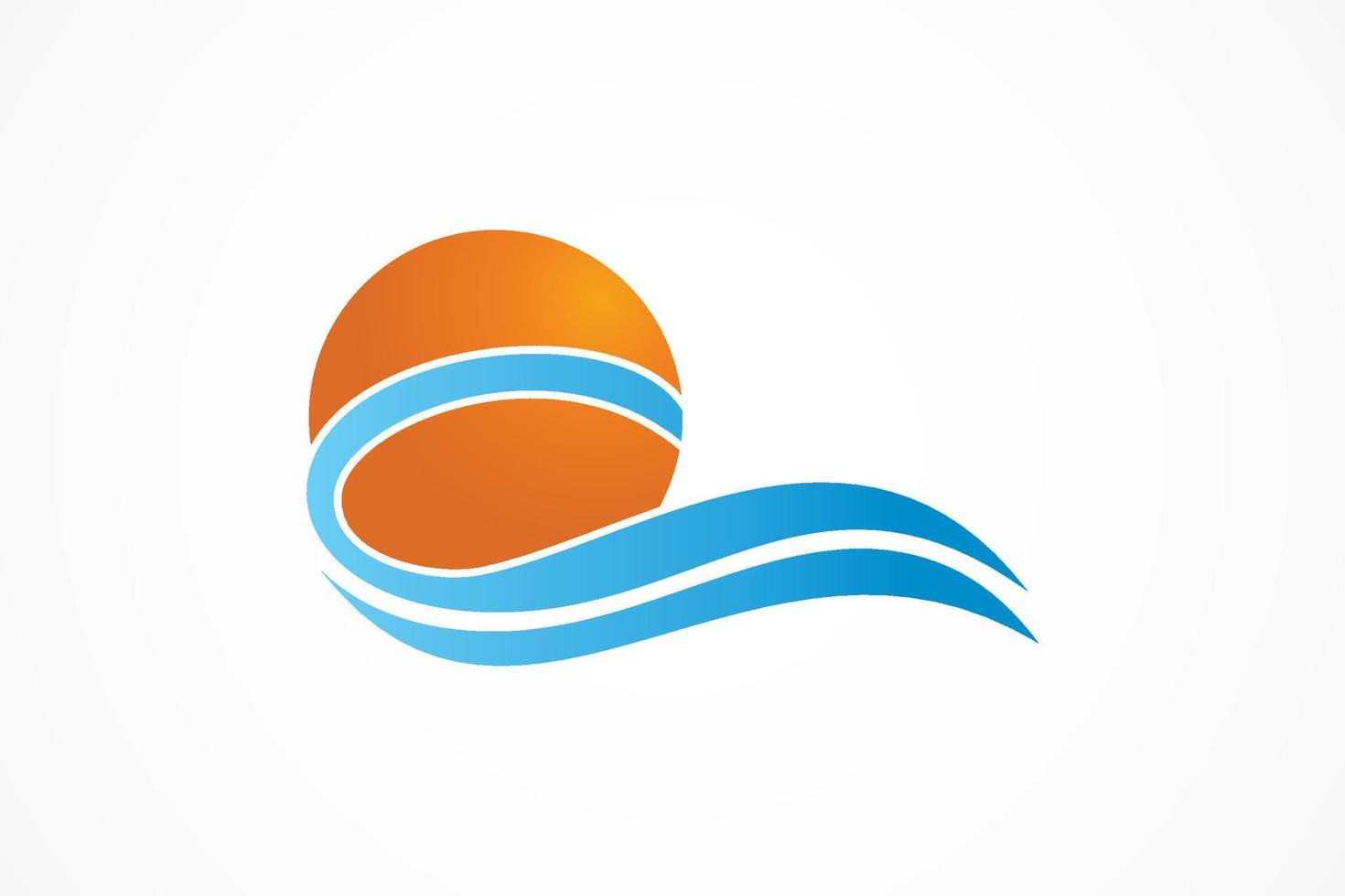 Abstract Circular Sun and Sea Wave Logo. Flat Vector Logo Design Template Element.