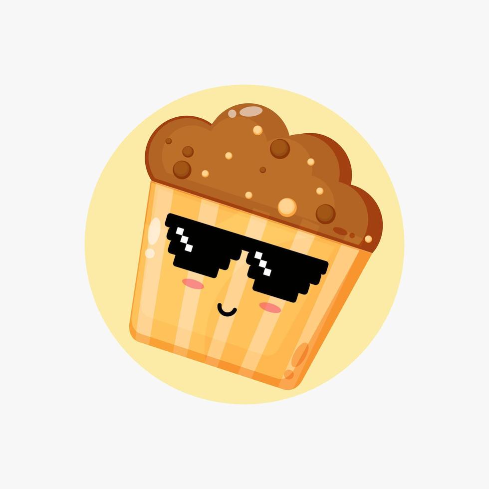 lindo muffin con gafas de píxeles vector