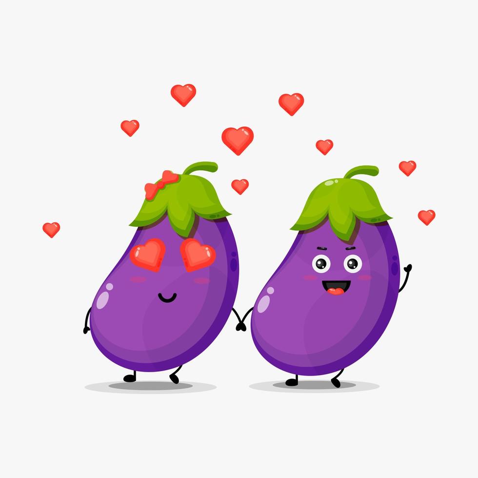 Cute eggplant fall in love vector