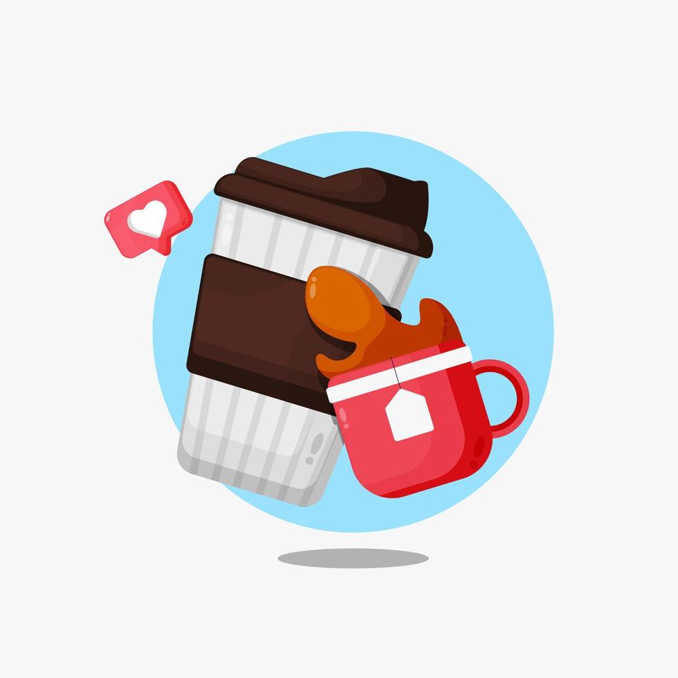 diseño de ilustración de icono de dibujos animados de café y té vector