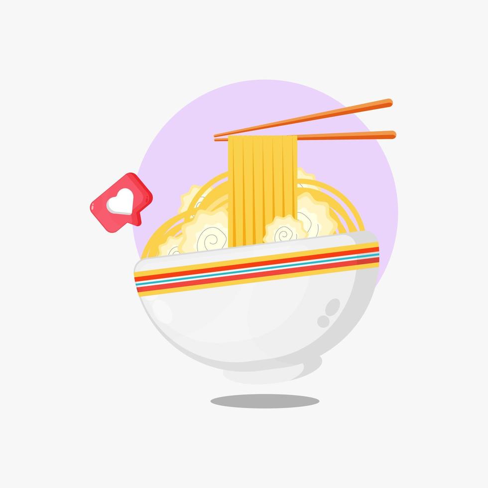 Ramen noodles and meat with chopsticks vector