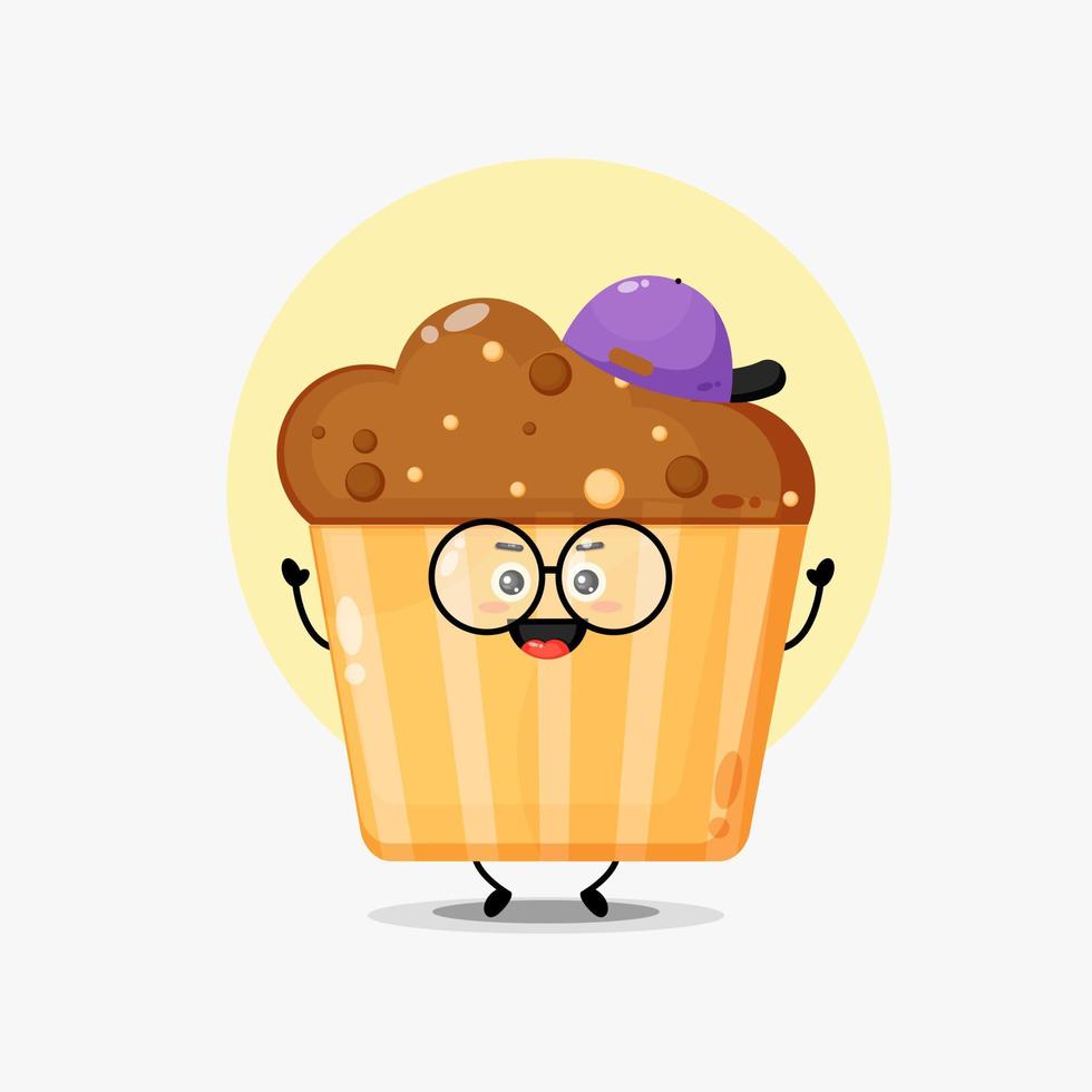 lindo personaje de muffin con sombrero vector