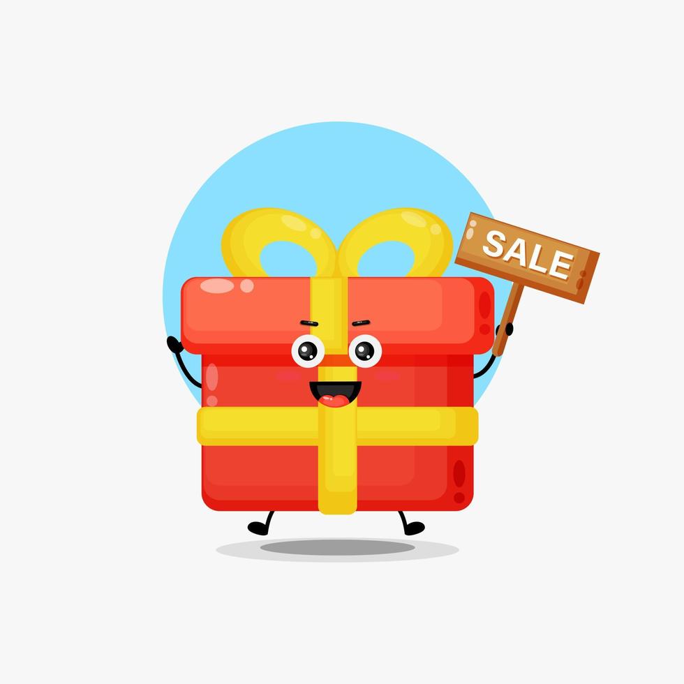 Cute gift box character with sale sign vector