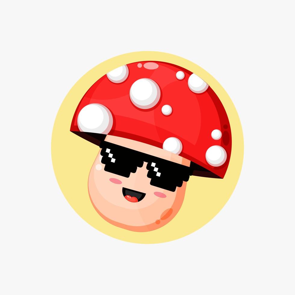 Cute mushroom wearing pixel glasses vector