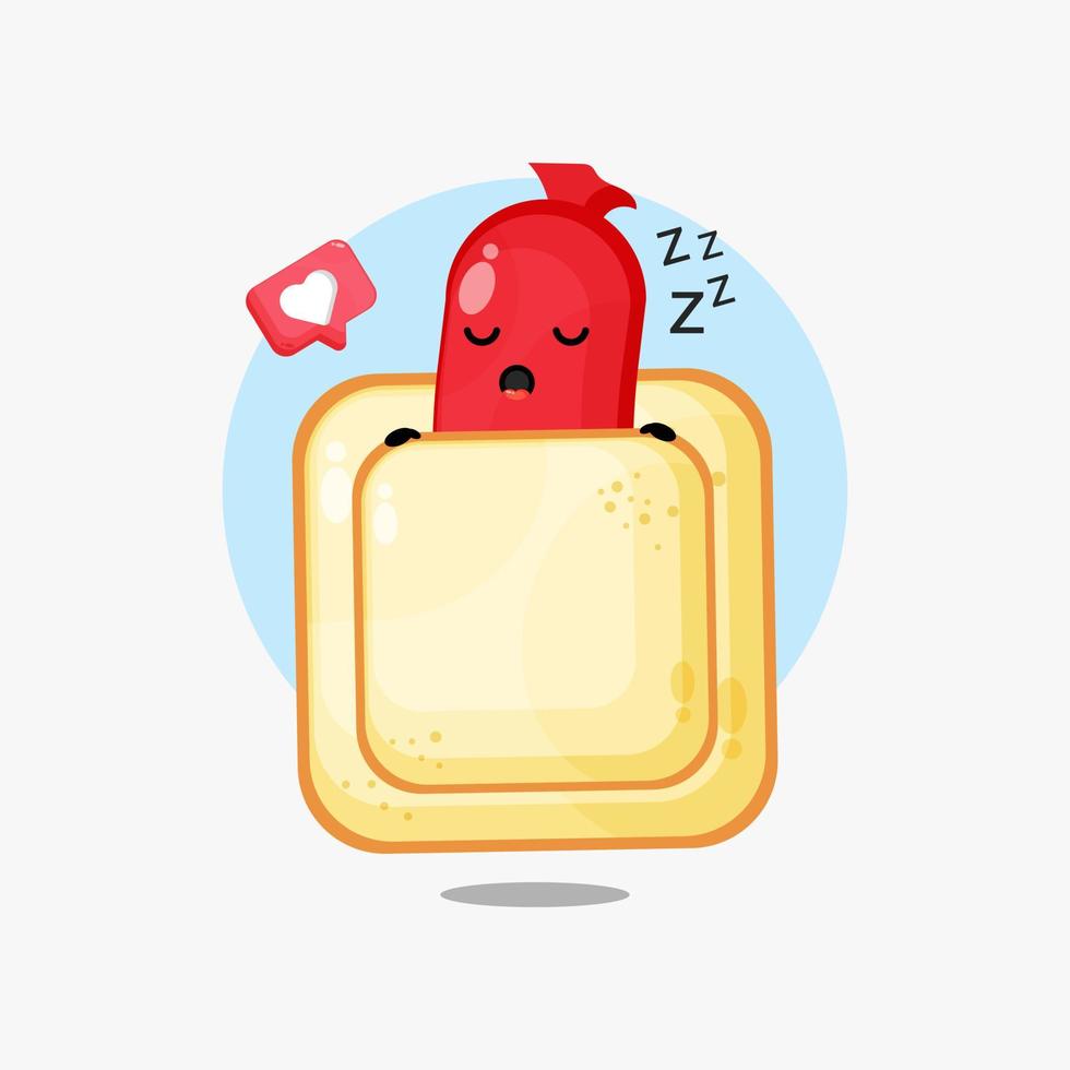 Illustration of cute sausage sleeping on bread vector