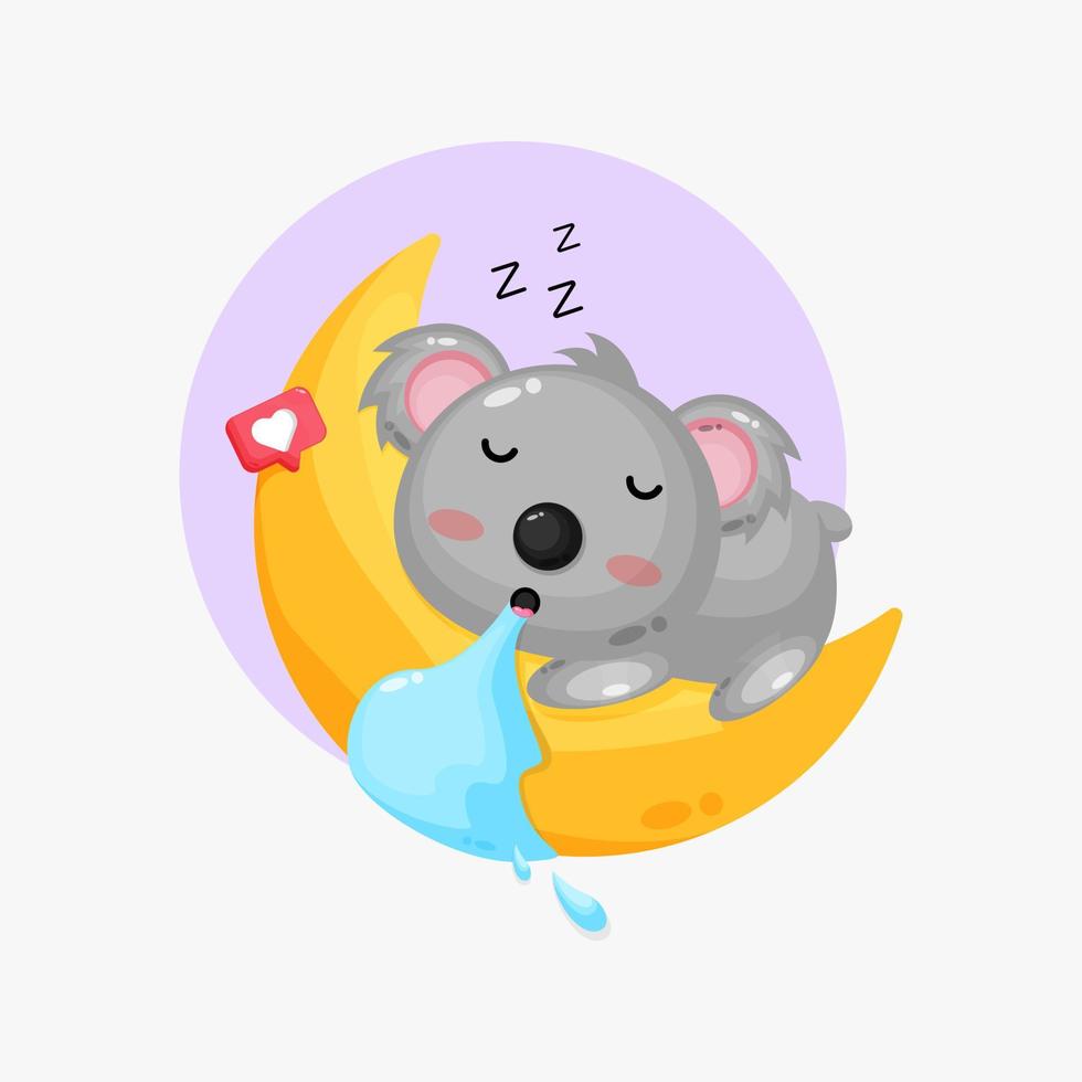 ilustración de lindo koala durmiendo en la luna creciente vector