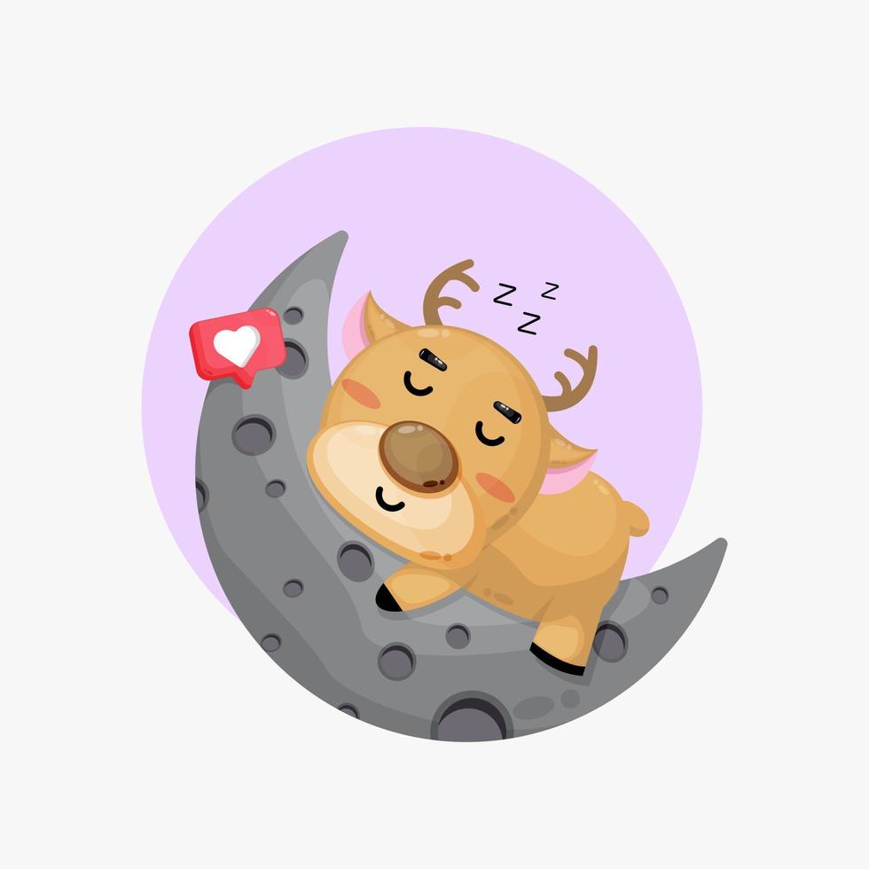 Illustration of a cute deer sleeping on the moon vector