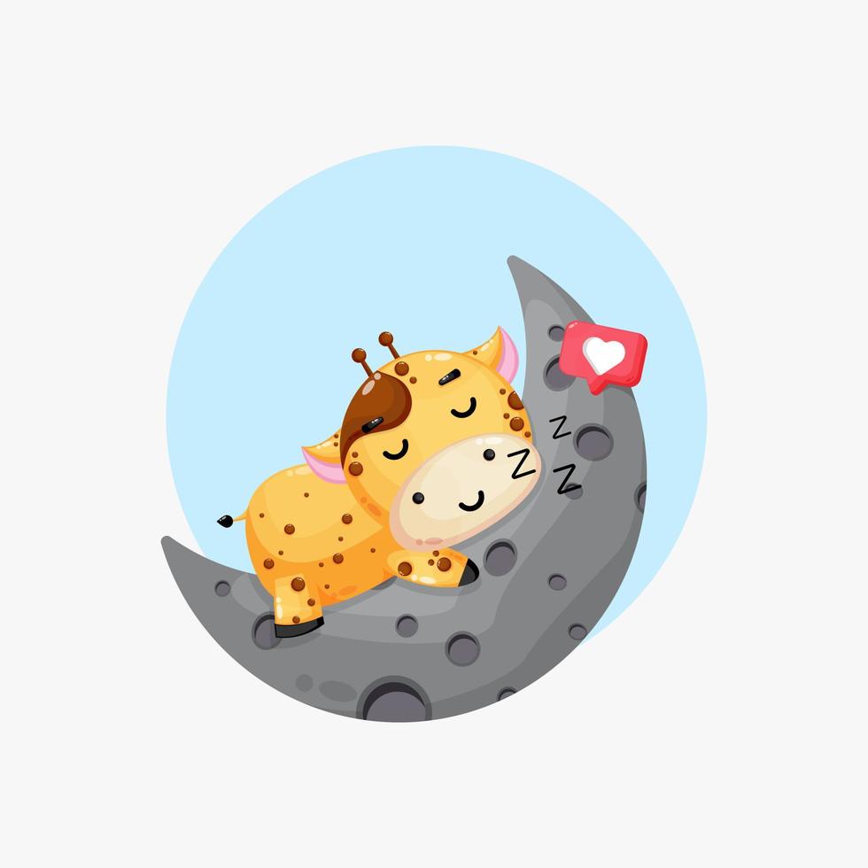 Illustration of a cute giraffe sleeping on the moon vector